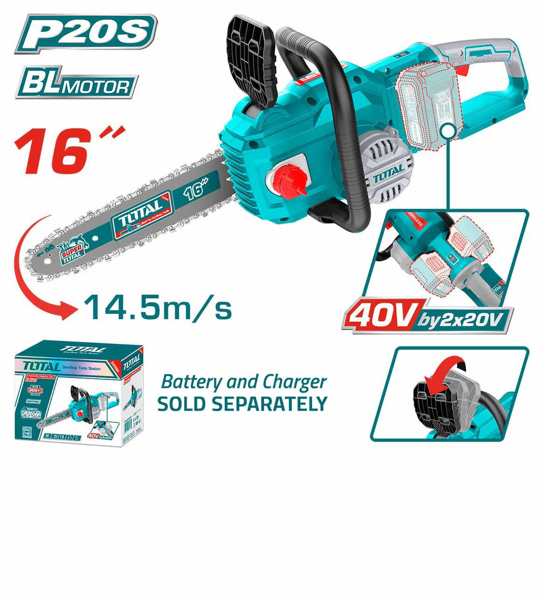 Total 40V Brushless Cordless Chain Saw 16-Inch | TGSLI40168 Total